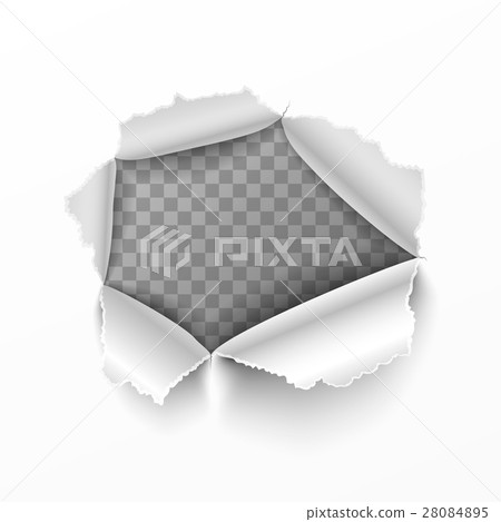 Torn hole in white sheet of paper 28084895