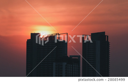 Silhouette building with sunset Silhouette building with sunset 28085499