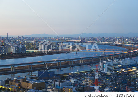 東京都市風景風景暮色江戶川區Shinkoiwa Kameari方向荒川 東京都市風景風景暮色江戶川區Shinkoiwa Kameari方向荒川 28087108