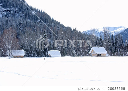 winter wooden house in the woods 28087366