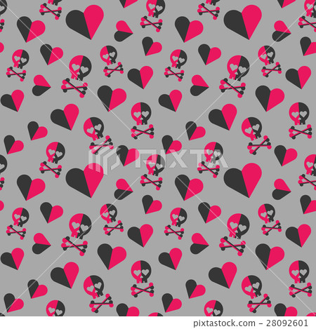 Skulls and hearts seamless pattern. - Stock Illustration [28092601] - PIXTA
