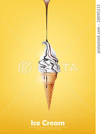 Milk ice cream cone, Pour chocolate syrup, vector Milk ice cream cone, Pour chocolate syrup, vector 28095215