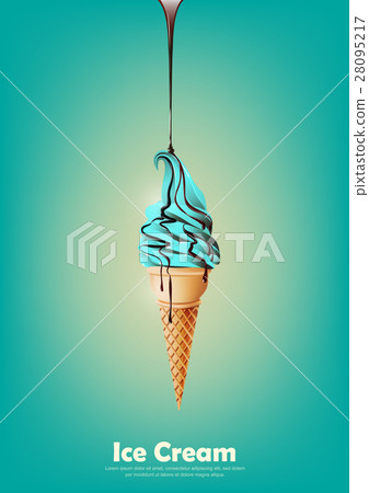Blue ice cream cone, Pour chocolate syrup, vector Blue ice cream cone, Pour chocolate syrup, vector 28095217