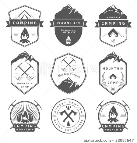 Set of Vector Badges Camping and Hiking Set of Vector Badges Camping and Hiking 28095647
