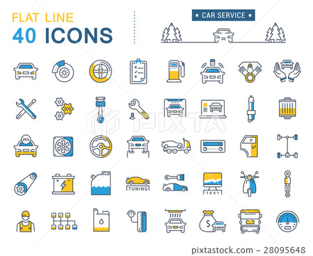 Set Vector Flat Line Icons Car Service 28095648