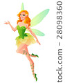 Flying and presenting fairy with wings in green 28098360