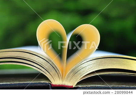Book With Gold Pages on Table, Pages Forming Heart 28099844
