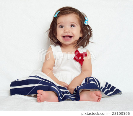 little child girl portrait, sit on white towel little child girl portrait, sit on white towel 28100566