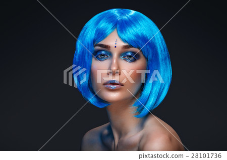 Beautiful girl in blue wig Beautiful girl in blue wig 28101736