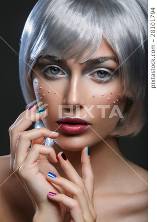 Beautiful girl in silver wig Beautiful girl in silver wig 28101794