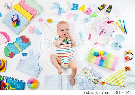 Baby with clothing and infant care items Baby with clothing and infant care items 28104145