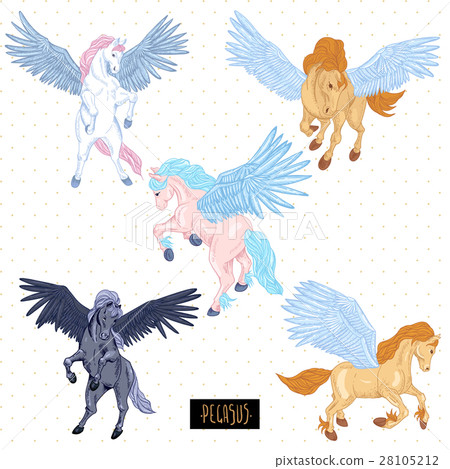 Vintage vector set of winged pegasus 28105212