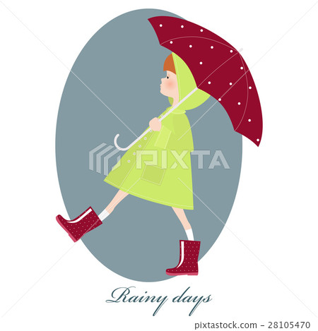 Illustration of cute girl with umbrella. Rainy day 28105470
