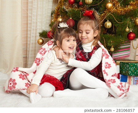 two girls portrait in christmas decoration 28106857