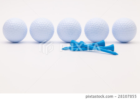 White golf balls and wooden tees 28107855