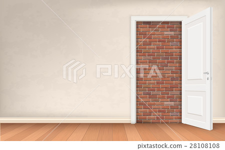 stucco wall and open door with brick 28108108