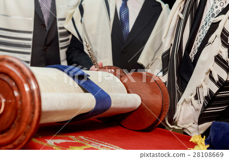 Hand of boy reading the Jewish Torah  Bar Mitzvah 28108669