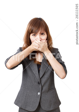business woman firmly covering her mouth business woman firmly covering her mouth 28111505