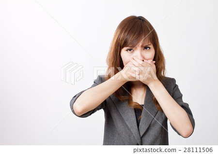 business woman firmly covering her mouth business woman firmly covering her mouth 28111506