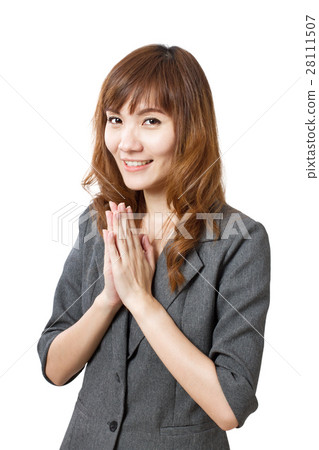 welcoming business woman's greeting gesture welcoming business woman's greeting gesture 28111507
