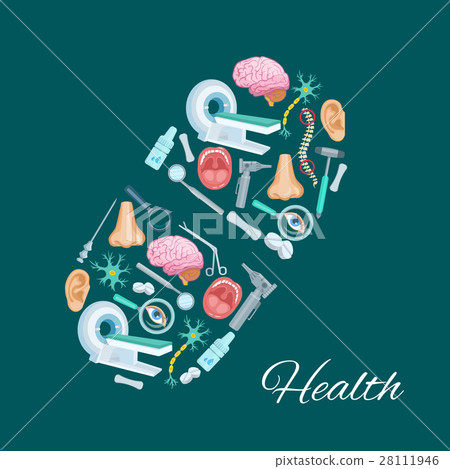 Health and medicine poster of vector pill symbol 28111946