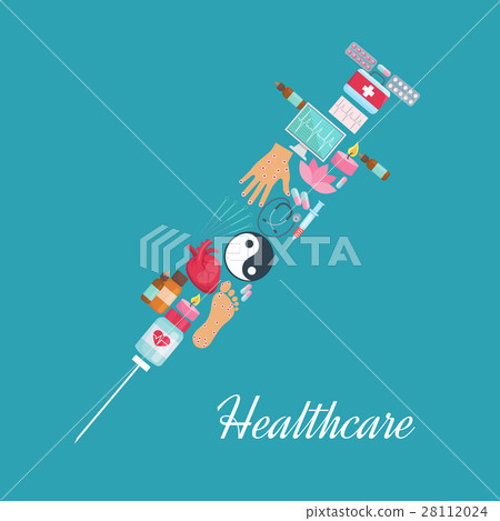 Syringe symbol, acupuncture medicine items poster 28112024