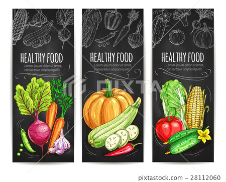 Vegetables healthy food sketch banners 28112060