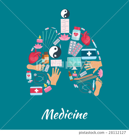 Acupuncture medicine items poster of lungs symbol 28112127