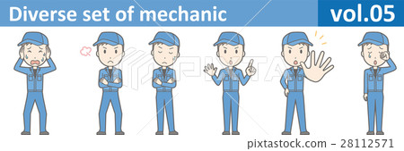 Illustration of a mechanic wearing a blue work cloth vol. 05 28112571