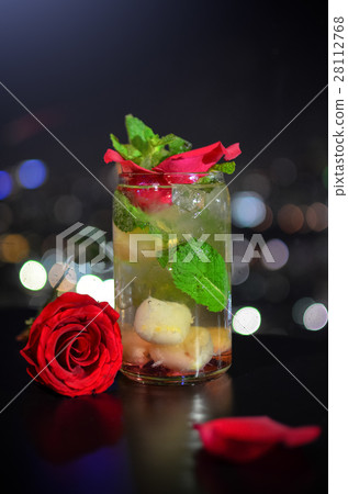 Melon soda with red rose decoration for valentine Melon soda with red rose decoration for valentine 28112768