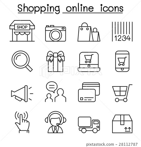 Shopping online icon set in thin line style - Stock Illustration ...