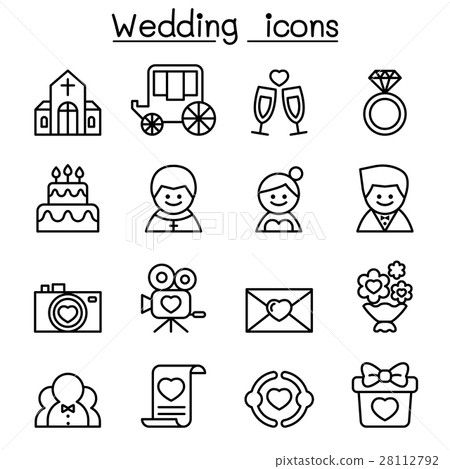 Wedding icon set in thin line style 28112792