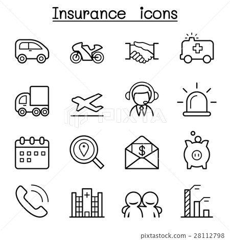 Insurance icon set in thin line style - Stock Illustration [28112798 ...