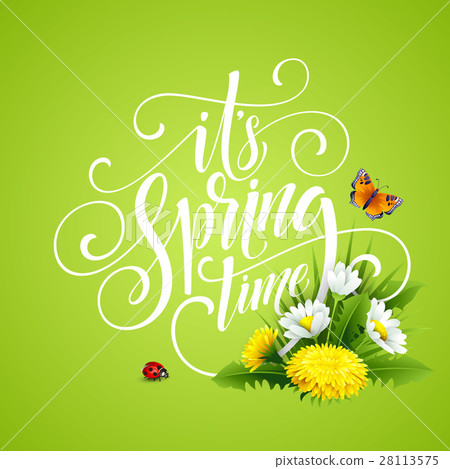 Spring Hand Lettering on background with flowers - Stock Illustration ...