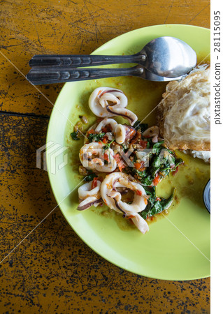 Basil Fried Rice with squid and fried egg 28115095