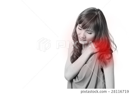 woman suffers from heavy shoulder pain, stiffness woman suffers from heavy shoulder pain, stiffness 28116719