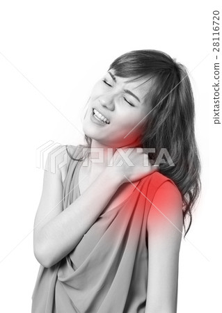 woman suffers from heavy shoulder pain, stiffness woman suffers from heavy shoulder pain, stiffness 28116720