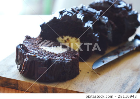 chocolate cake jam filled cream on chop block chocolate cake jam filled cream on chop block 28116948