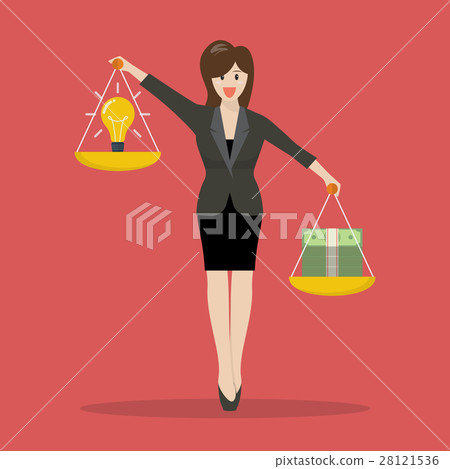 Woman balancing idea and money Woman balancing idea and money 28121536