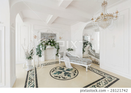 Luxurious vintage interior with fireplace in the Luxurious vintage interior with fireplace in the 28121742
