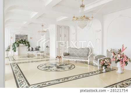 Luxurious vintage interior with fireplace in the Luxurious vintage interior with fireplace in the 28121754