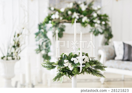 Luxurious vintage interior with fireplace in the 28121823