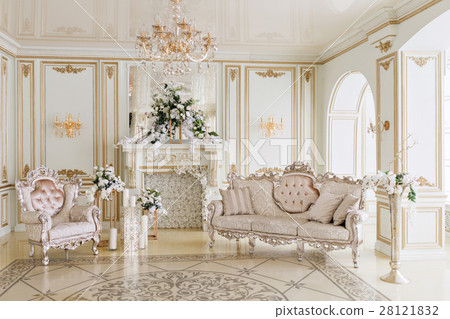 Luxurious vintage interior with fireplace in the 28121832
