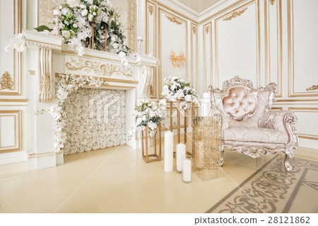 Luxurious vintage interior with fireplace in the 28121862