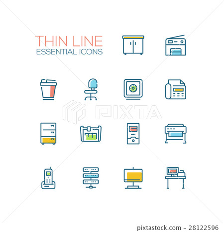 Office Supplies - Thin Single Line Icons Set Office Supplies - Thin Single Line Icons Set 28122596