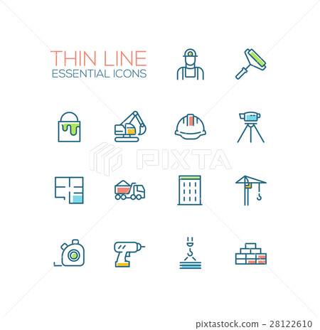 Construction - Thin Single Line Icons Set 28122610