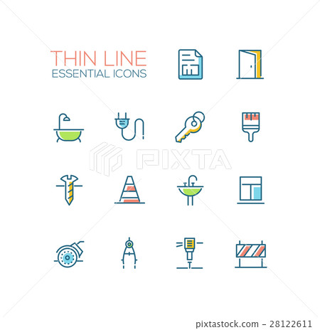 Home, Road Repair - Thin Line Icons Set Home, Road Repair - Thin Line Icons Set 28122611