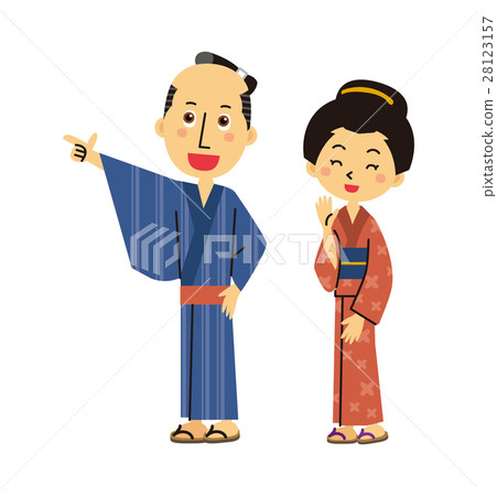 Men and women in kimono [three-headed casuali series] 28123157