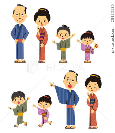 Family in kimono [Three-headed casualty series] - Stock Illustration ...