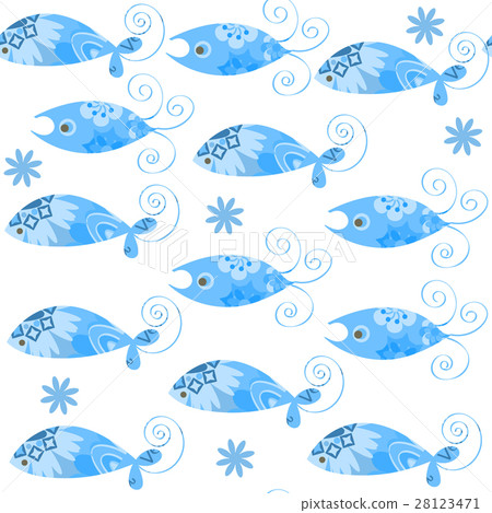 Blue fish simple seamless pattern. - Stock Illustration [28123471] - PIXTA